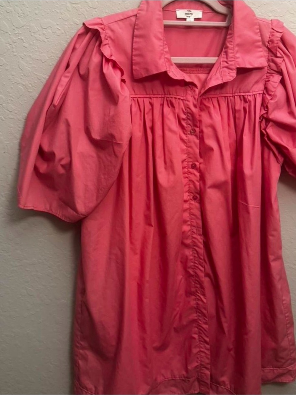 entro Coral-Pink Midi Dress with Puff Sleeves